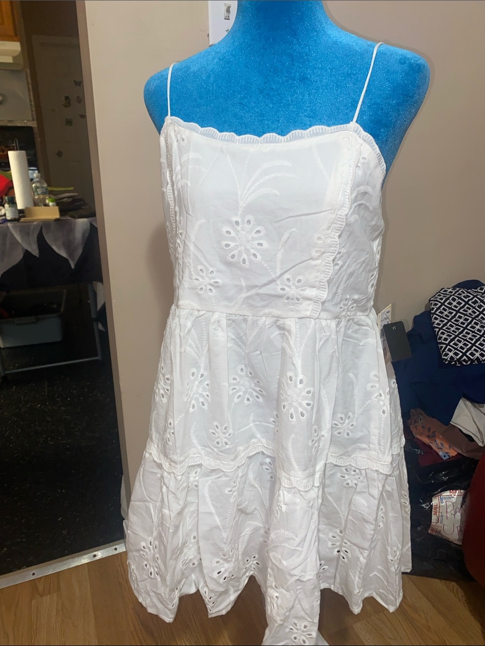 White Eyelet Spaghetti-Strap Mini Dress
